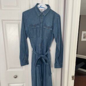 Loft Chambray Belted Midi Pocket Shirtdress